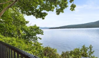 A view from a Lake George resort overlooking a lake.