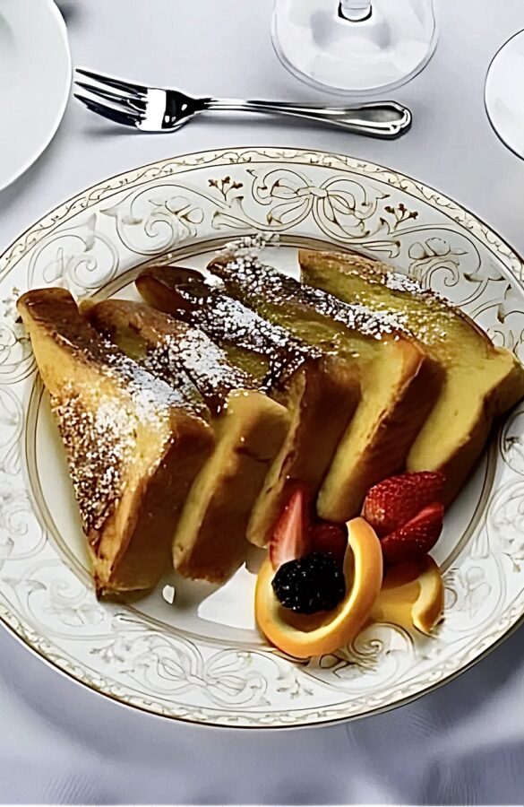 Gourmet French toast breakfast at The Inn at Erlowest in Lake George, served on a beautifully set table.